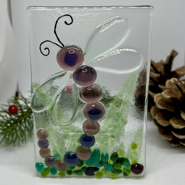 Purple Dragonfly Fused Glass Tealight
