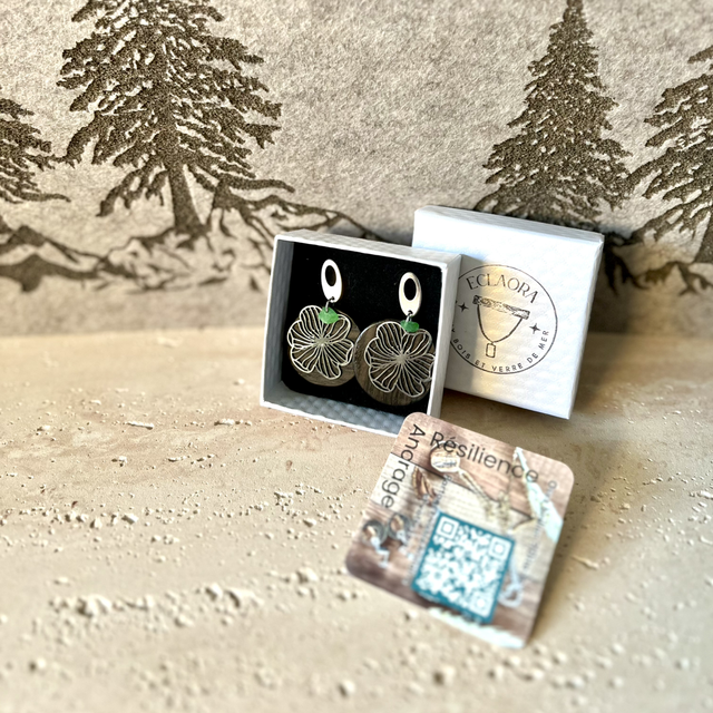 Boucles d'Oreilles Morta, Verre Marin &amp; Acier Argenté 