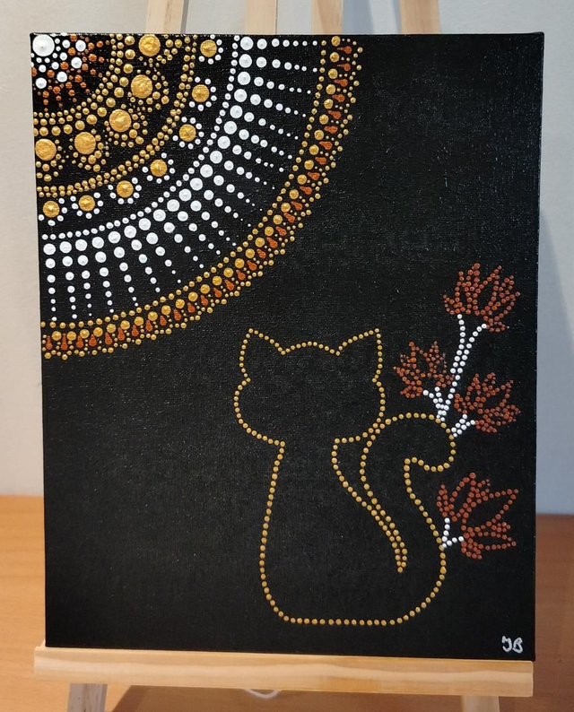 Peinture mandala chat et fleurs 