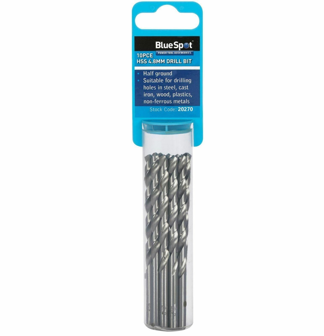 4.8mm BlueSpot HSS Metric Drill Bits 10pk for Steel Wood plastics