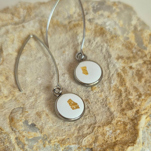 Concrete Dangle Earrings with Gold leaf