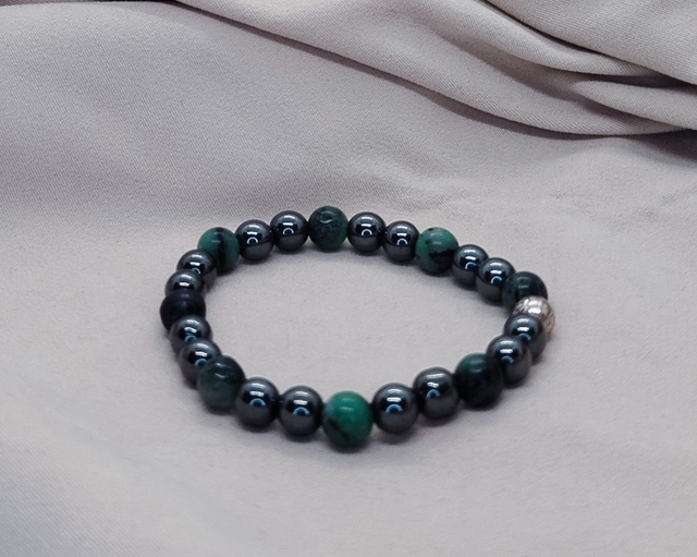 Bracelet homme 19 cm en pierres naturelles (rubis zoïsite, hématite)