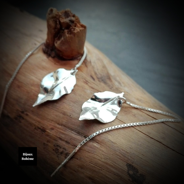 Boucles d'Oreilles Pendantes Argent 925 Motif Feuille – FEUILLE ÉVADÉE 