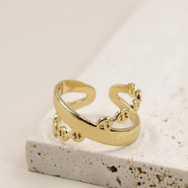 Bague dorée double anneau – Élégance moderne