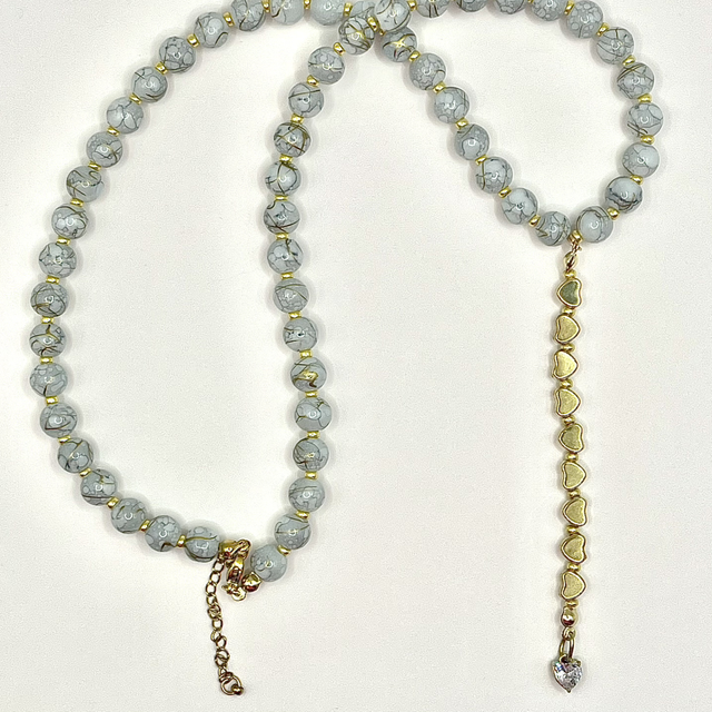 C53 - Collier perles verre bleue pendentif cœurs