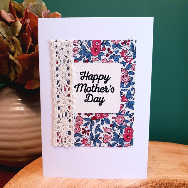 Liberty Fabric Mother's Day Card - Forget Me Not