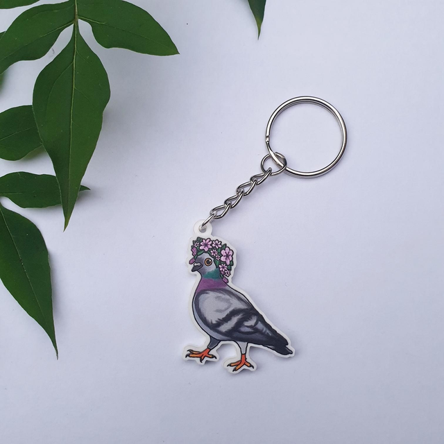Pigeon Flower Crown Acrylic Keyring
