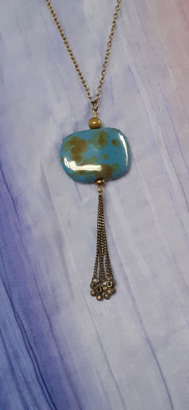 Lapis Collier bronze antique avec pendentifs perle de céramique bleu lapis -lazuli