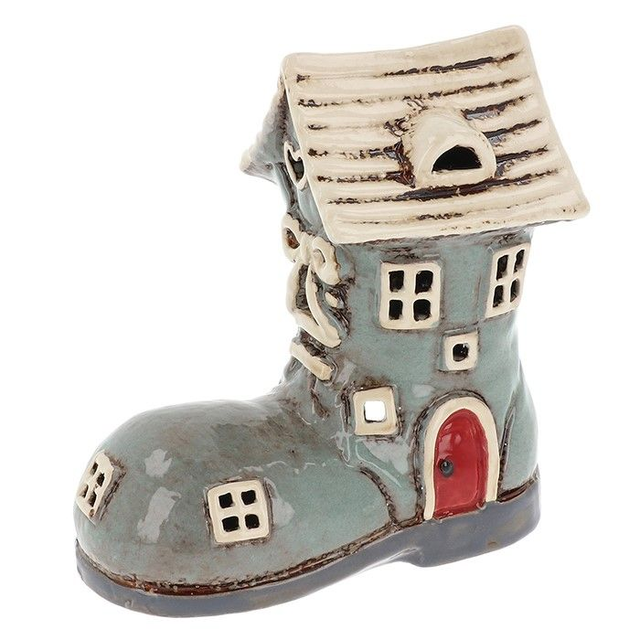 Village Pottery Fairytale Boot House Tealight Holder – Grey Ceramic Cottage