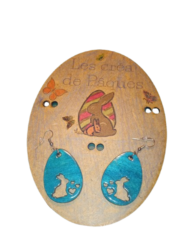 Boucles d’Oreilles œuf Pâques – Bois et Résine Peints à la Main, Atelier Sarthe, Attache Acier Inoxydable