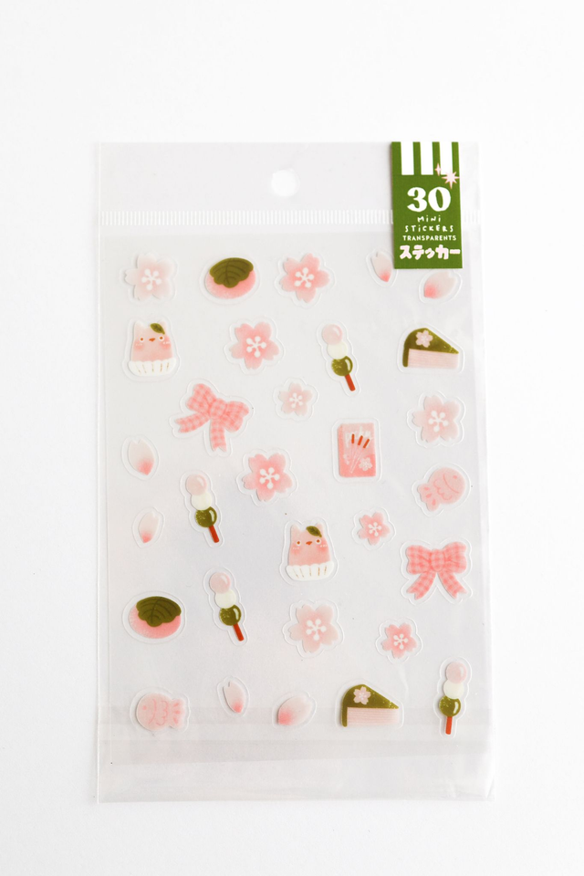  Planche de 30 mini stickers transparents Sakura