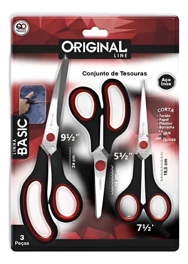 Kit Tesoura Em Aço Inox 3 Peças Multiuso Original Line