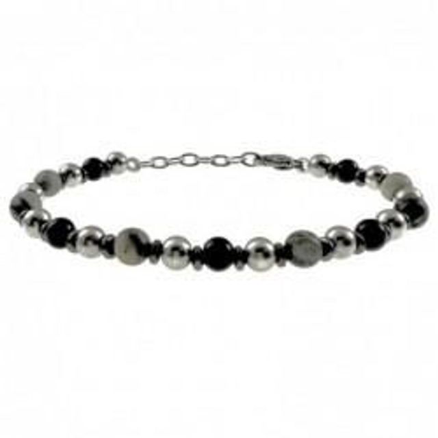 Bracciale uomo con sfere in acciaio e pietre naturali bijoux 