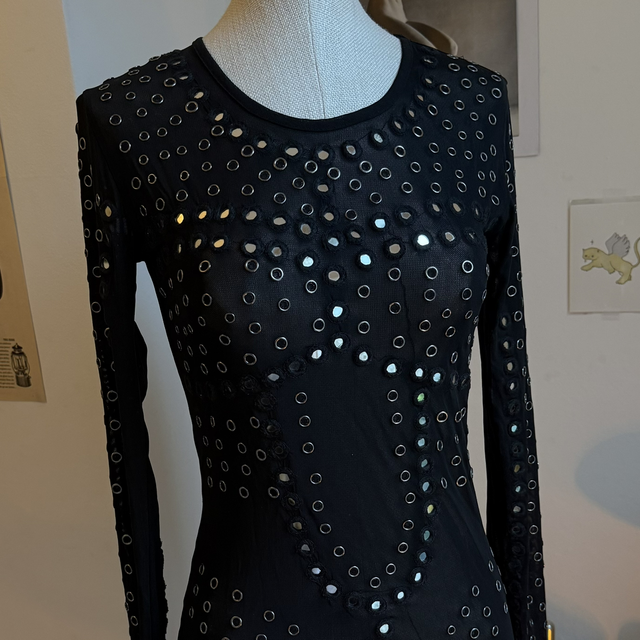 Christopher Kane Mesh Mirror Sequin  Bodycon Mini Dress Long Sleeve