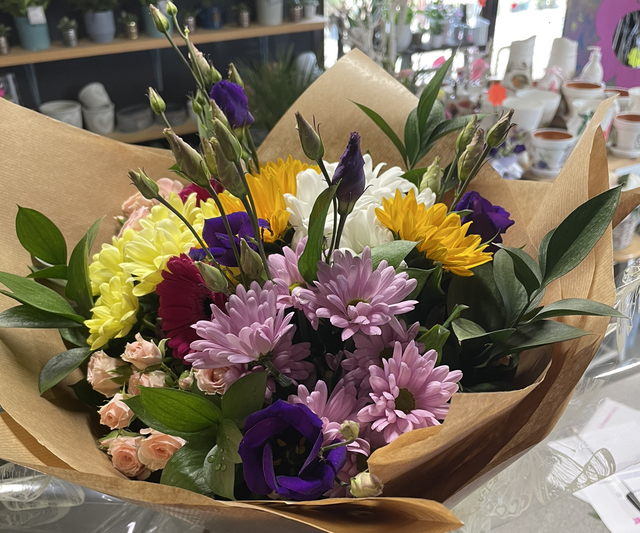 Mixed aqua pack hand tied bouquet 