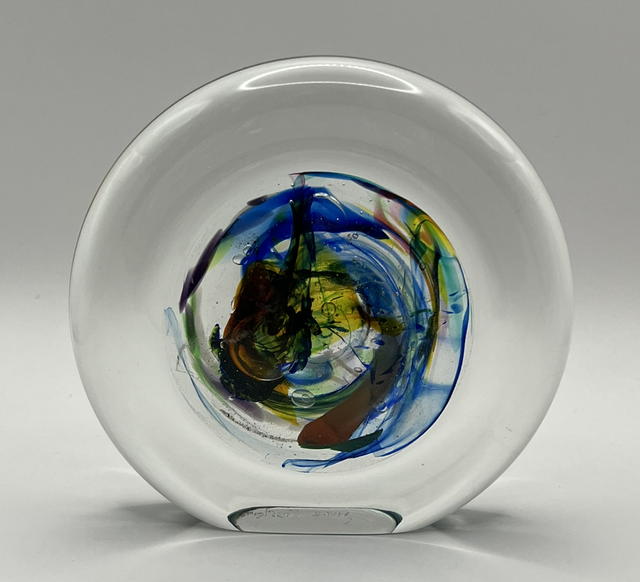 Jane Charles Comos Series Circular Sculpture – Multi-Colour Centre Encased in Clear Glass