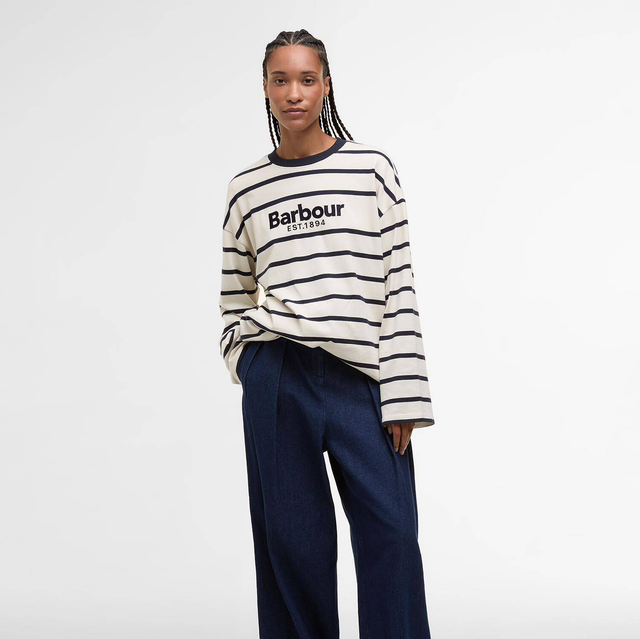 Barbour Maeve Top Ecru Dark Navy Stripe