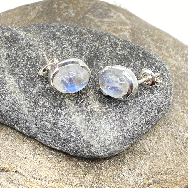 REFURBISHED Moonstone Sterling Silver Stud Earrings for pierced ears
