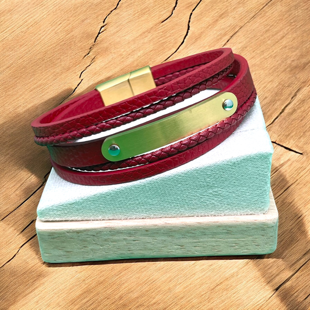 Bracelet homme cuir rouge 