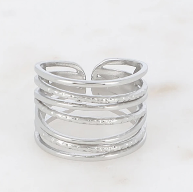 Bague argenté multi-anneaux 