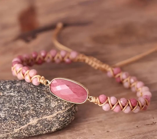 Bracelet en Rhodonite - ajustable 