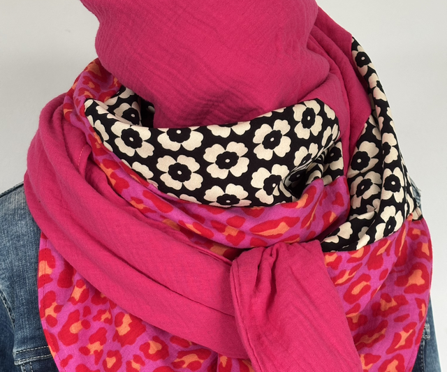 Foulard triangle — Fuchsia &amp; Léopard rose