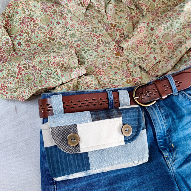 sac de hanche, sac de ceinture, Sac à la taille, pochette mains libres, Sac de voyage, pochette patchwork bleu