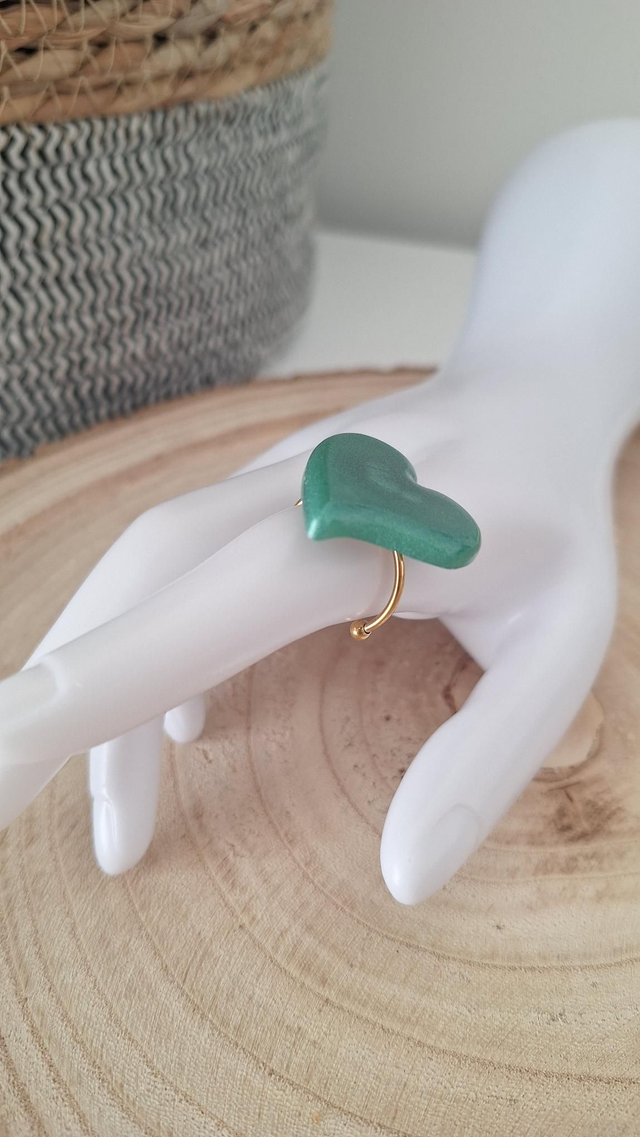 Bague cœur asymétrique verte
