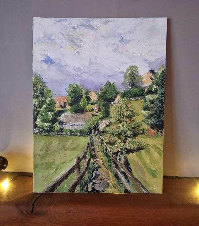 Cleveland way entering Osmotherley. Art card. 