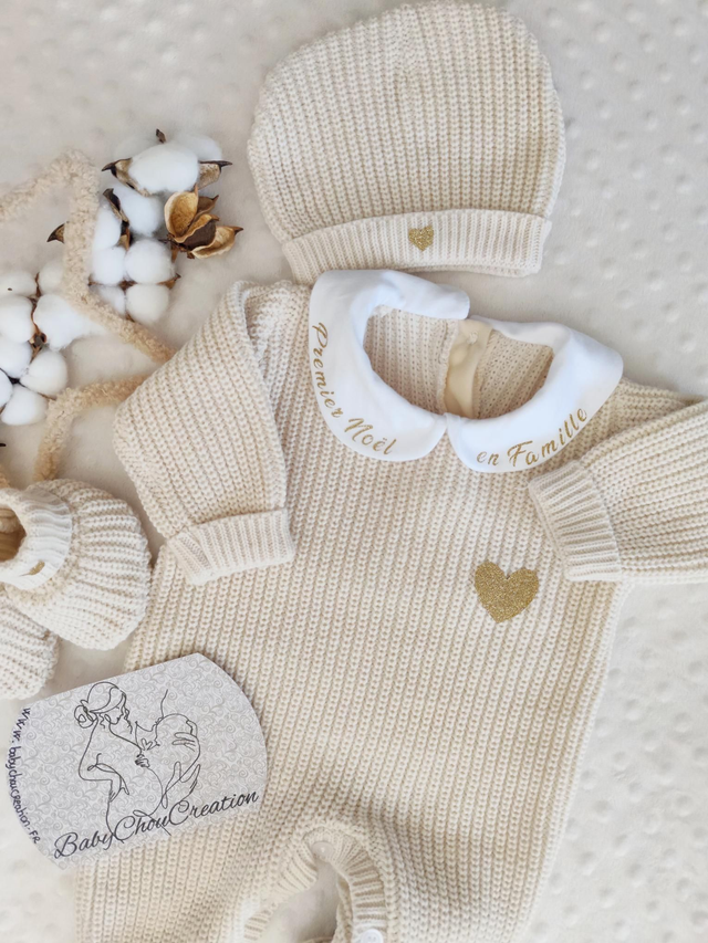 Ensemble en tricot Premier Noël beige