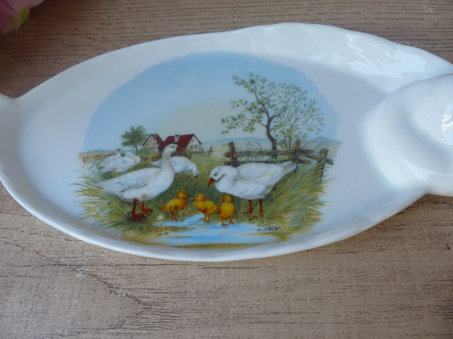 Plat de Service Limoges Vintage - Décor Oiseaux et Canards, Idéal Foie Gras et Maison de Campagne - Vaisselle Française - Charme Champêtre