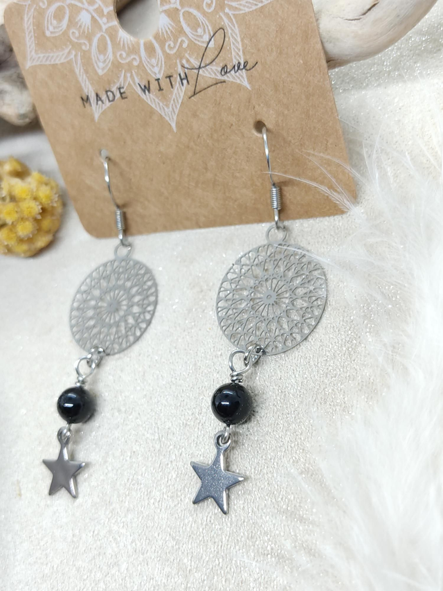 Boucles d'oreilles MAYA Tourmaline noire