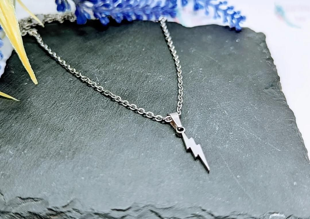Stainless Steel Necklace with Lightening Bolt Pendant.