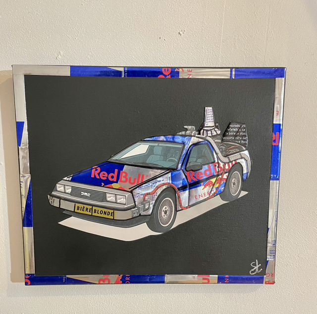 Tableau Delorean retour vers le futur  fond noir