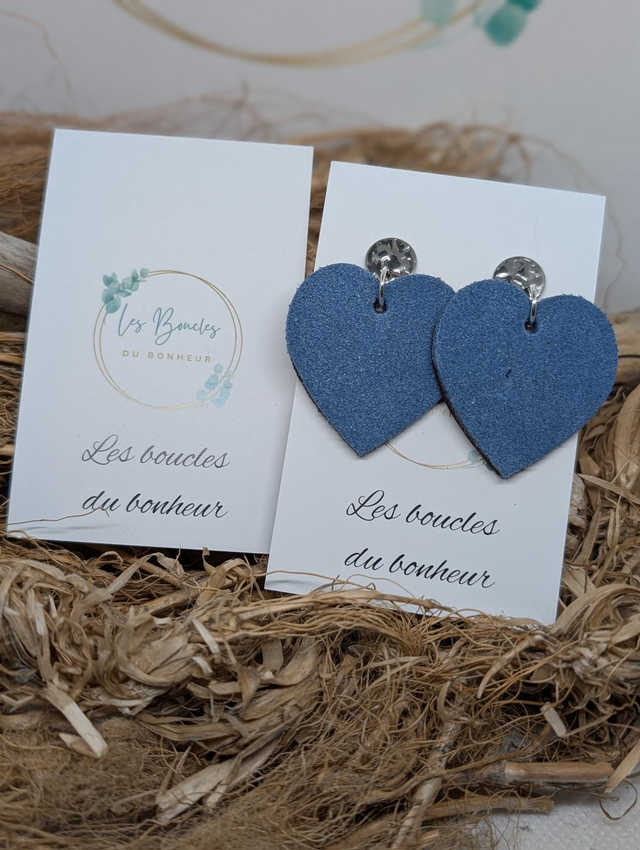 Boucles d&#039;oreilles Coeur ❤️ bleu nubuck nc041