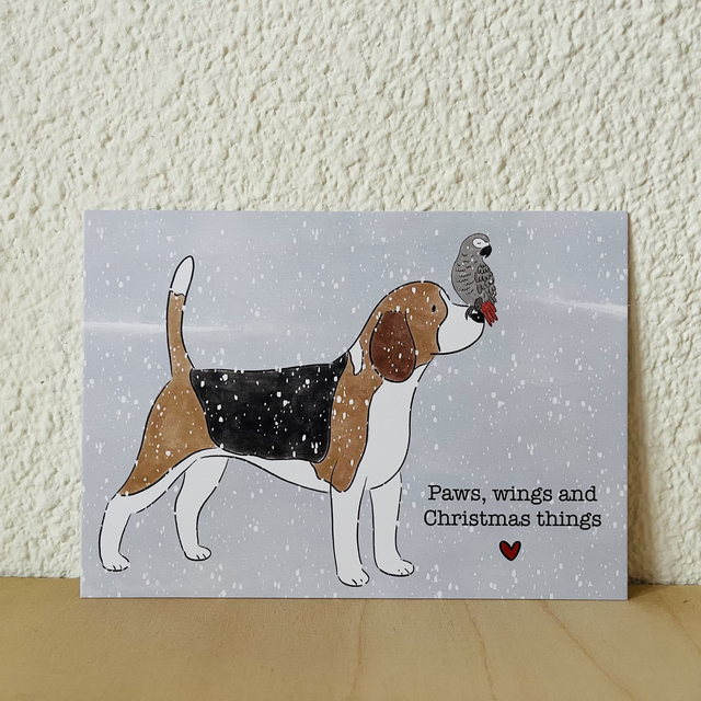 Ansichtkaart "Paws, wings and Christmas things", 10 x 15 cm