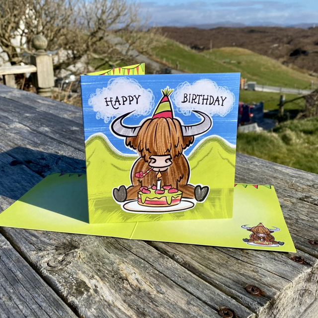 Highland Cow Birthday Card - English 