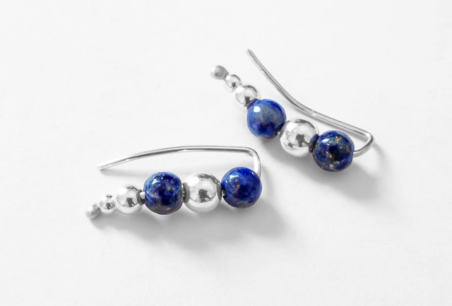 Pendientes azules trepadores de bolas de plata 925 con Lapislázuli