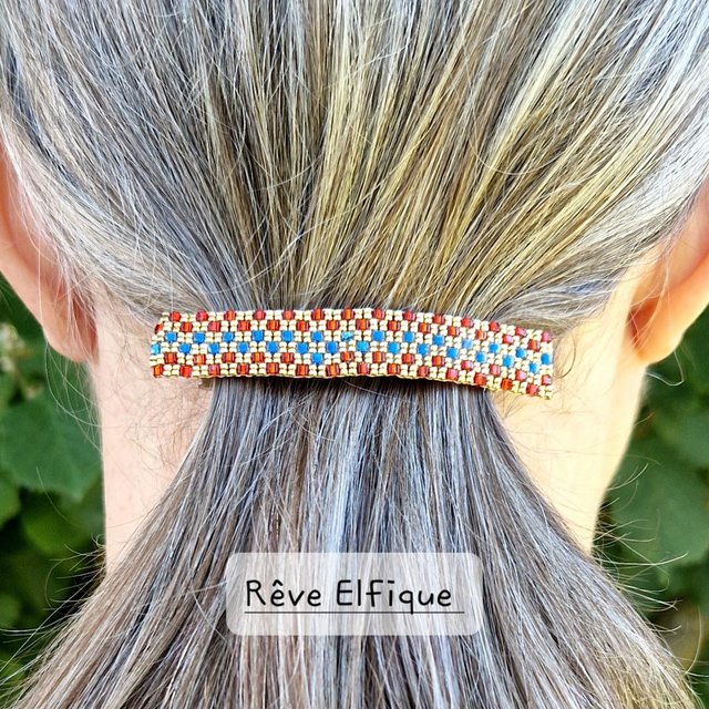 Barrette dorée/rouge/bleu