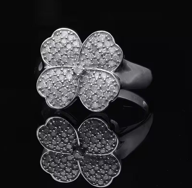 Natural African Diamonds & Platinum Filled Clover Ring.