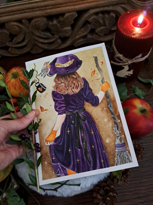 Sorcière d'automne en robe étoilée