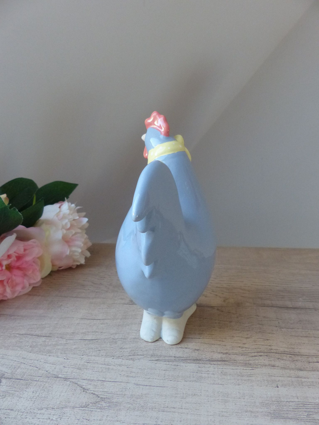 Figurine coq oiseau en céramique bleu avec un foulard jaune, coq décoratif champêtre maison de campagne, cadeau collection poule poulet coq