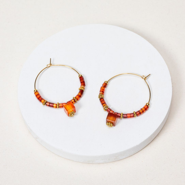 Boucles d'oreilles Agate rouge Cornaline