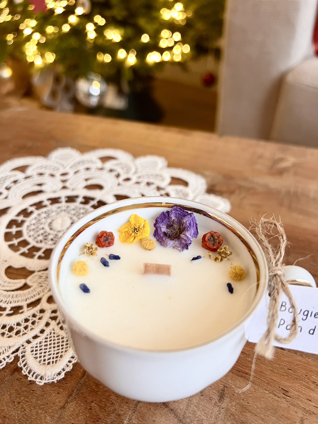 🎄 Bougie Pain d'épices - tasse à café "liseré or"