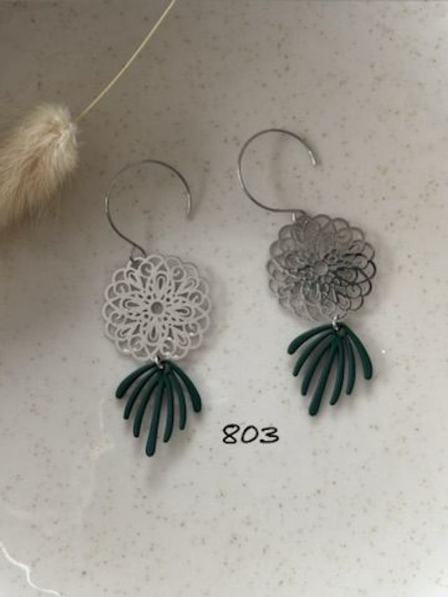 💚 Boucles d’oreilles fleur &amp; feuillage – Réf. 803 