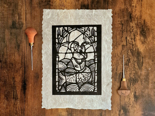 Linogravure - Jonas et la Baleine