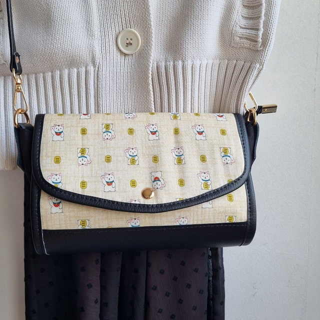 Mini-sac cartable "Maneko" beige & simili cuir noir