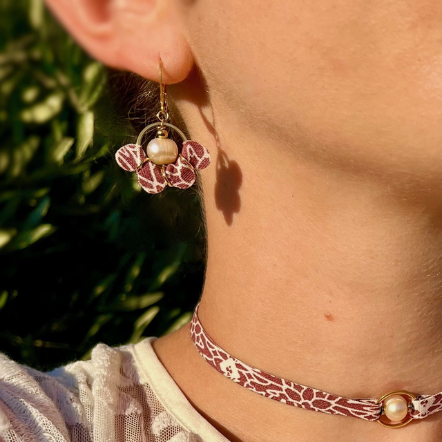 Nuage - Boucles d'oreilles upcyclées en tissu et perle d'eau douce