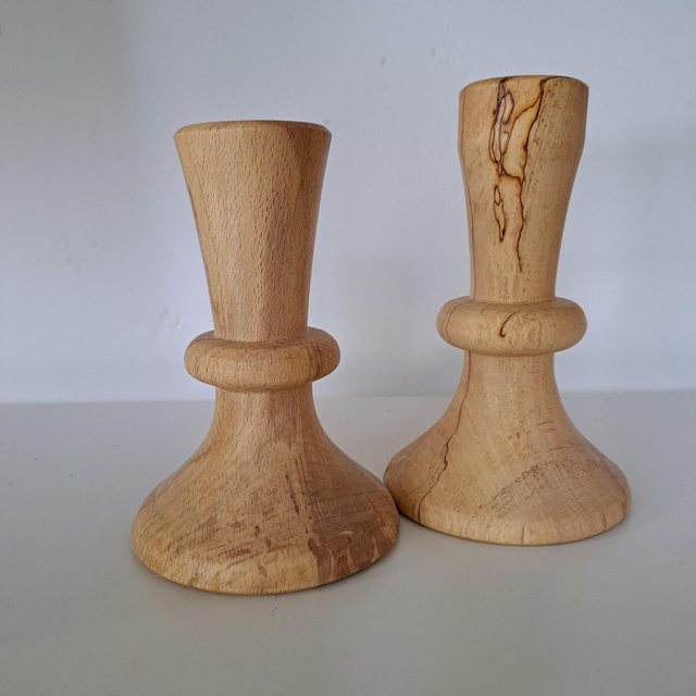 Pair of spalted beech candle sticks 
