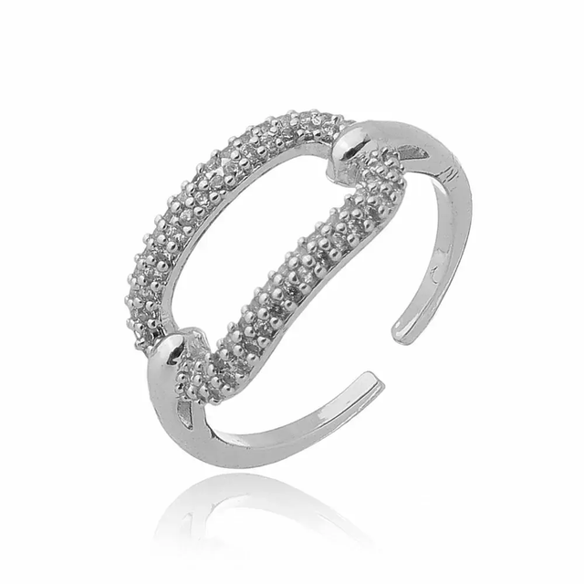 Anel Lacre Cravejado Ajustável N.18 - Ródio